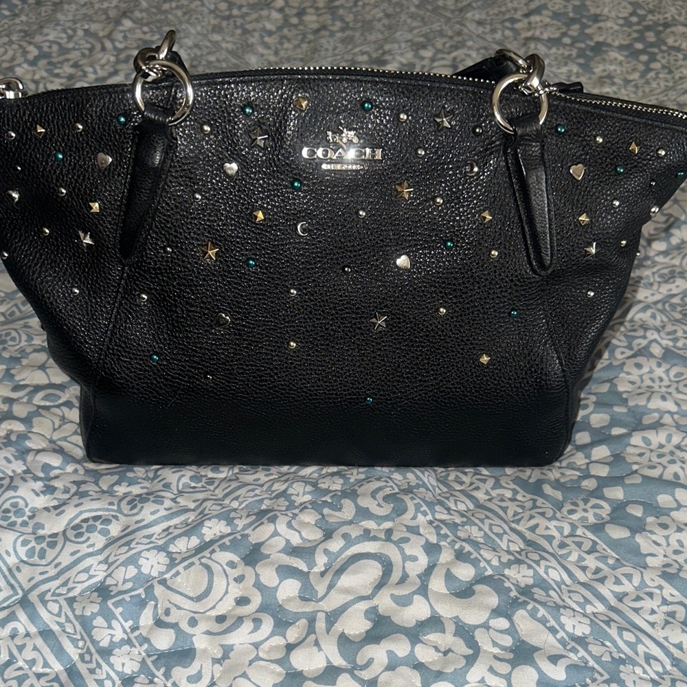 Coach Black Leather Shoulder Bag with Star & Heart Studs
